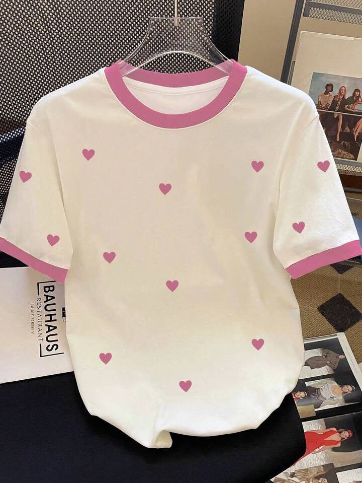Tshirt col rose coeurs