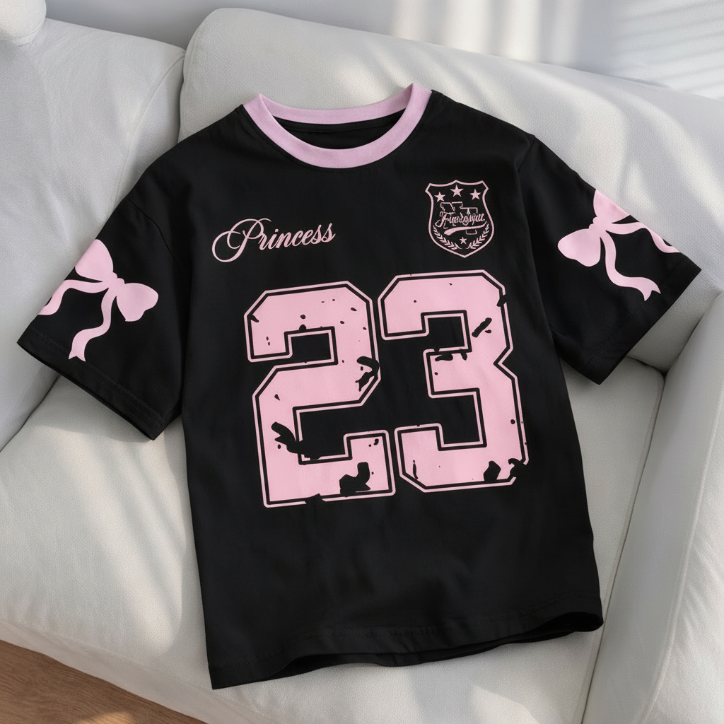 Tshirt noir col rose 23