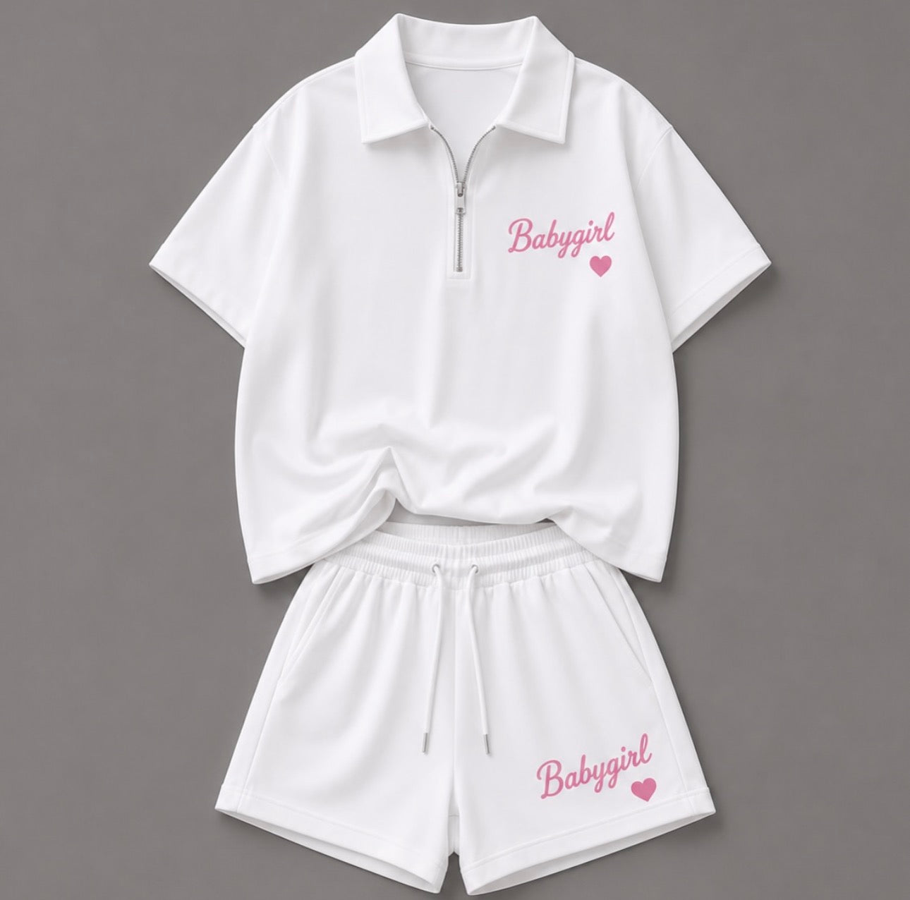 Ensemble baby girl T-shirt zip et short blanc
