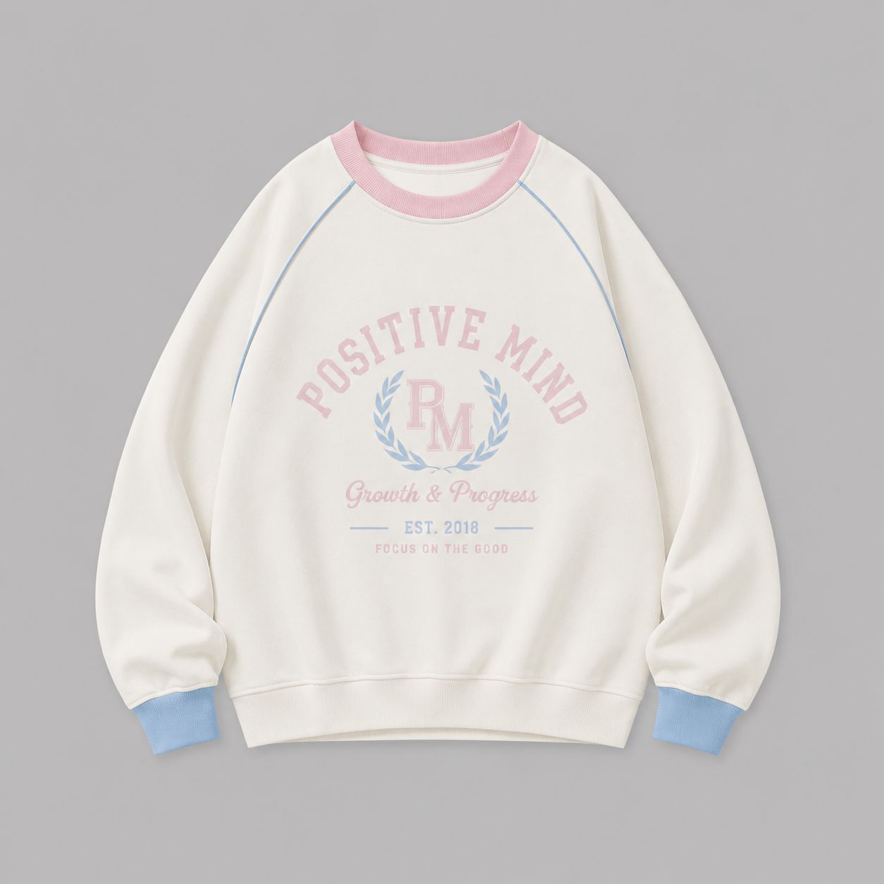 Sweat-shirt positive mind 
Blanc cassé col rose