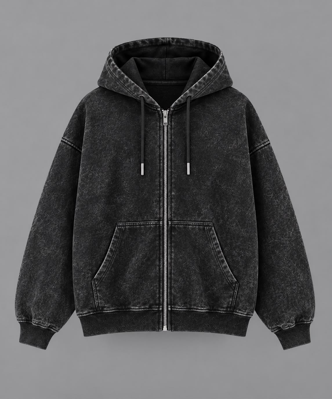 Hoodie zip acid wash