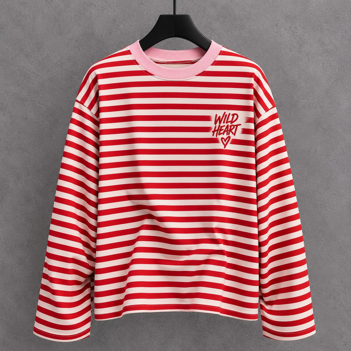 Pull manche longue rayé rouge blanc 
Col rose WILD HEART