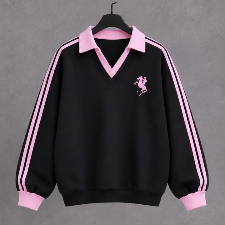 Pull noir col rose horse