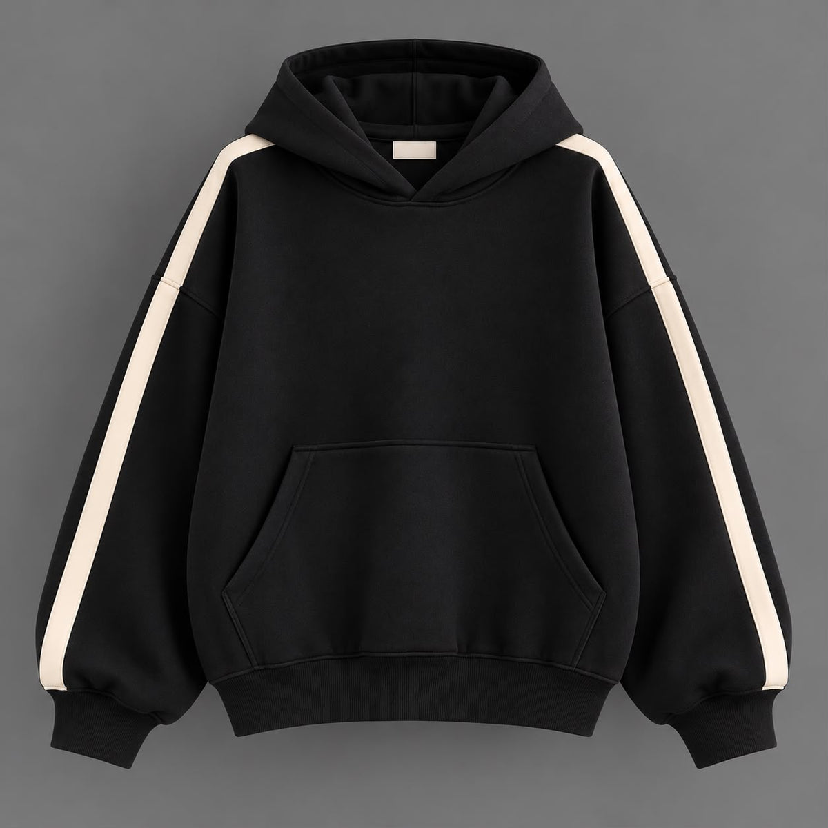 Hoodie noir band beige